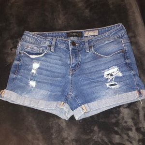 Distressed jean shorts
